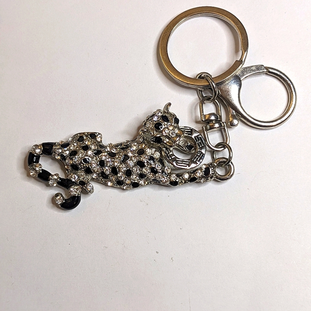 Effy Silver Tone Jaguar Enamel and‎ Rhinestone Keychain